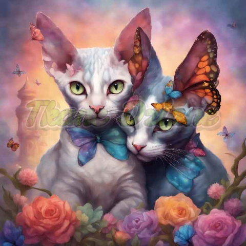 PANEL DRUKOWANY DWA KOTY DEVON REX W KWIATACH Z MOTYLAMI NR 2 PANEL DRUKOWANY DWA KOTY DEVON REX W KWIATACH Z MOTYLAMI NR 2