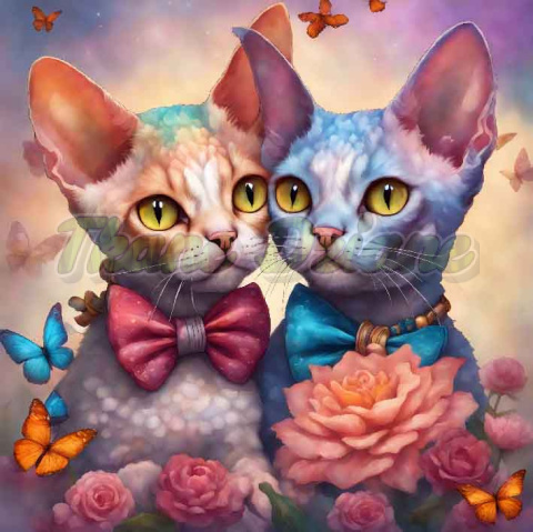 PANEL DRUKOWANY DWA KOTY DEVON REX W KWIATACH Z MOTYLAMI NR 4 PANEL DRUKOWANY DWA KOTY DEVON REX W KWIATACH Z MOTYLAMI NR 4