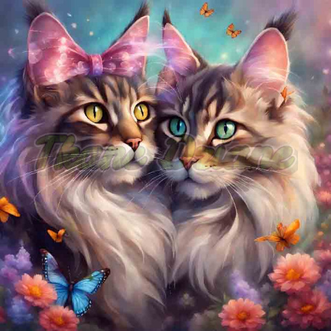 PANEL DRUKOWANY DWA KOTY MAINE COON W KWIATACH Z MOTYLAMI NR 2 PANEL DRUKOWANY DWA KOTY MAINE COON W KWIATACH Z MOTYLAMI NR 2