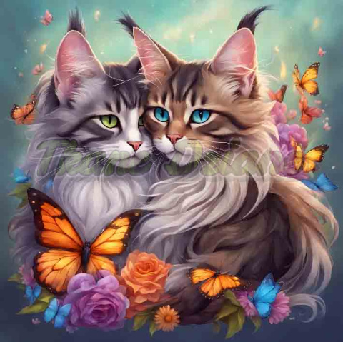 PANEL DRUKOWANY DWA KOTY MAINE COON W KWIATACH Z MOTYLAMI NR 3 PANEL DRUKOWANY DWA KOTY MAINE COON W KWIATACH Z MOTYLAMI NR 3