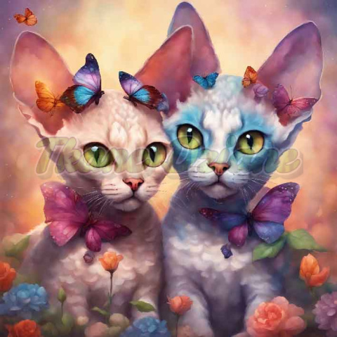 PANEL DRUKOWANY DWA KOTY DEVON REX W KWIATACH Z MOTYLAMI NR 1 PANEL DRUKOWANY DWA KOTY DEVON REX W KWIATACH Z MOTYLAMI NR 1