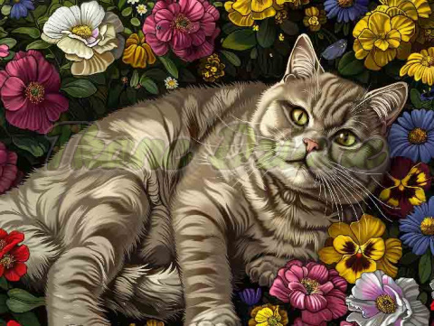 PANEL DRUKOWANY PROSTOKĄTNY POZIOMY/KOSMETYCZKA BRITISH SHORTHAIR W KWIATACH NR 8 PANEL DRUKOWANY PROSTOKĄTNY POZIOMY/KOSMETYCZKA BRITISH SHORTHAIR W KWIATACH NR 8