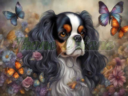 PANEL DRUKOWANY PROSTOKĄTNY POZIOMY/KOSMETYCZKA KING CHARLES SPANIEL W KWIATACH