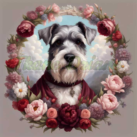 PANEL DRUKOWANY SCHNAUZER W KWIATOWEJ RAMCE NR 17 PANEL DRUKOWANY SCHNAUZER W KWIATOWEJ RAMCE NR 17
