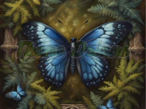 PANEL DRUKOWANY Z MCHU I PAPROCI- NIEBIESKI MOTYL PANEL DRUKOWANY Z MCHU I PAPROCI- NIEBIESKI MOTYL
