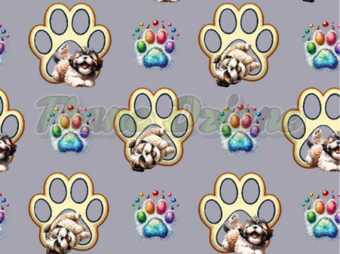 TKANINA DRUKOWANA SHIH TZU ŁAPKI ZŁOTE I MULTIKOLOR TŁO SZ TKANINA DRUKOWANA SHIH TZU ŁAPKI ZŁOTE I MULTIKOLOR TŁO SZ