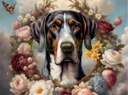 PANEL DRUKOWANY BLUETICK COONHOUND W KWIATOWEJ RAMCE NR 37