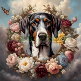 PANEL DRUKOWANY BLUETICK COONHOUND W KWIATOWEJ RAMCE NR 37