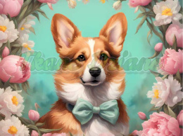 PANEL DRUKOWANY CORGI W PIWONIACH NR 9