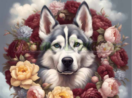 PANEL DRUKOWANY HUSKY W KWIATOWEJ RAMCE NR 31