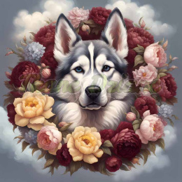 PANEL DRUKOWANY HUSKY W KWIATOWEJ RAMCE NR 31
