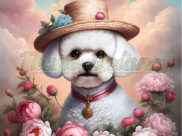 PANEL DRUKOWANY BICHON FRIESE W PIWONIACH NR 3