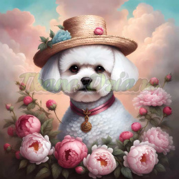 PANEL DRUKOWANY BICHON FRIESE W PIWONIACH NR 3