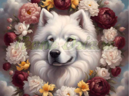 PANEL DRUKOWANY SAMOYED W KWIATOWEJ RAMCE NR 29