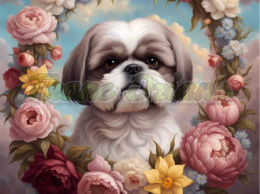 PANEL DRUKOWANY SHIH TZU W KWIATOWEJ RAMCE NR 42