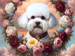 PANEL DRUKOWANY BICHON FRIESE W KWIATOWEJ RAMCE NR 43