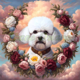 PANEL DRUKOWANY BICHON FRIESE W KWIATOWEJ RAMCE NR 43