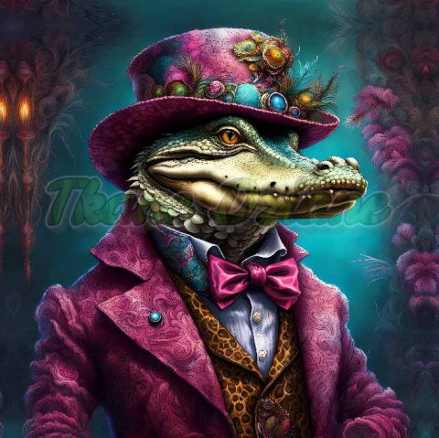 PANEL DRUKOWANY KROKODYL W KAPELUSZU I GARNITURZE NR 16