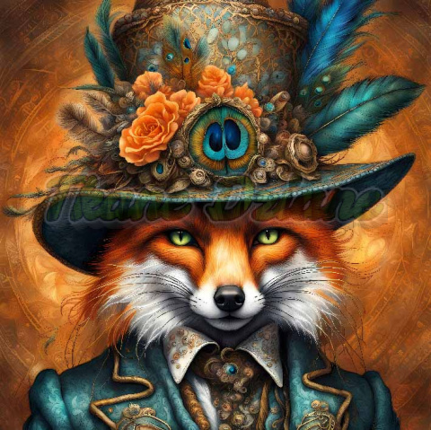 PANEL DRUKOWANY LIS W KAPELUSZU I GARNITURZE NR 14