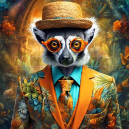 PANEL DRUKOWANY LEMUR W KAPELUSZU I GARNITURZE NR 51