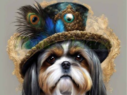 PANEL DRUKOWANY SHIH TZU W KAPELUSZU I GARNITURZE NR 5