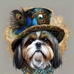PANEL DRUKOWANY SHIH TZU W KAPELUSZU I GARNITURZE NR 5
