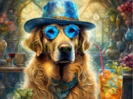 PANEL DRUKOWANY GOLDEN RETRIVER W KAPELUSZU I GARNITURZE NR 1