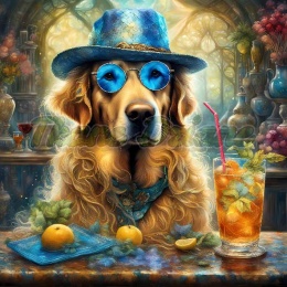 PANEL DRUKOWANY GOLDEN RETRIVER W KAPELUSZU I GARNITURZE NR 1