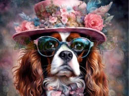 PANEL DRUKOWANY KING CHARLES SPANIEL W KAPELUSZU I GARNITURZE NR 4