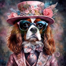 PANEL DRUKOWANY KING CHARLES SPANIEL W KAPELUSZU I GARNITURZE NR 4