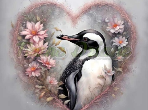 PANEL DRUKOWANY PINGWIN W KWIATOWYM SERCU NR 12