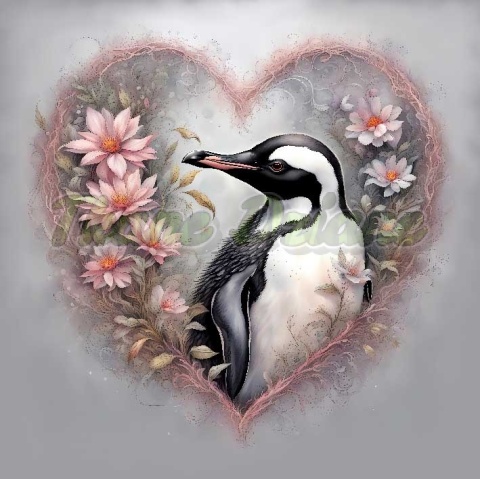 PANEL DRUKOWANY PINGWIN W KWIATOWYM SERCU NR 12