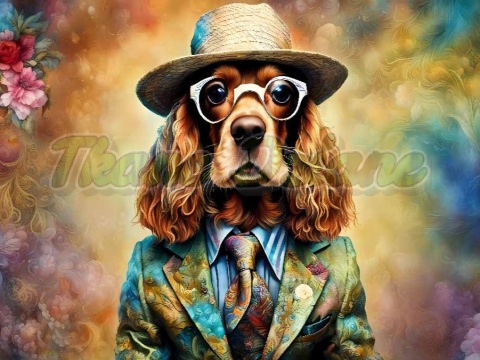 PANEL DRUKOWANY POZIOMY NA PODUSZKI COCKER SPANIEL W KAPELUSZU