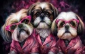 PANEL DRUKOWANY POZIOMY NA PODUSZKI TRZY SHIH TZU W RÓŻOWYCH MARYNARKACH