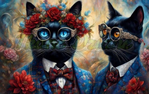 PANEL DRUKOWANY POZIOMY NA PODUSZKI DWA CZARNE KOTY W OKULARACH