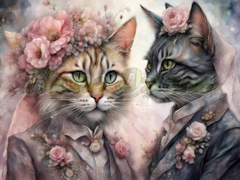 PANEL DRUKOWANY POZIOMY NA PODUSZKI RUDY I SZARY KOT W WIANKACH