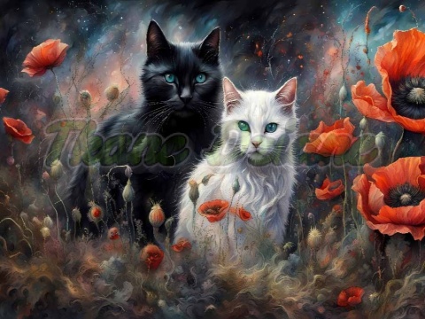 PANEL DRUKOWANY POZIOMY NA PODUSZKI CZARNY I BIAŁY KOT W MAKACH