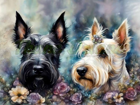 PANEL DRUKOWANY POZIOMY NA PODUSZKI DWA TERRIER SZKOCKI