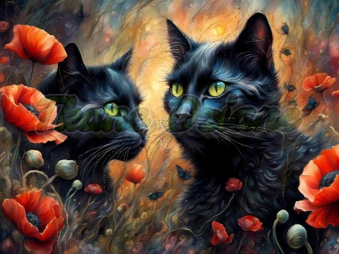 PANEL DRUKOWANY POZIOMY NA PODUSZKI CZARNE KOTY