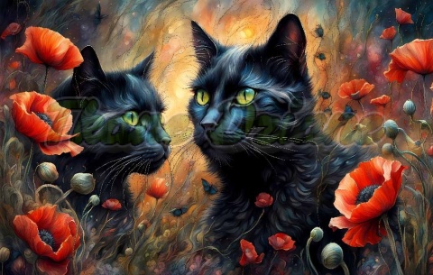 PANEL DRUKOWANY POZIOMY NA PODUSZKI CZARNE KOTY