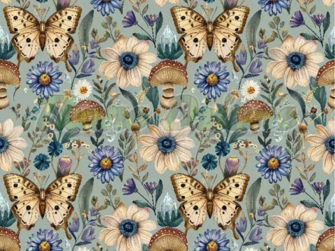 TKANINA DRUKOWANA MOTYLE I GRZYBY NR 3