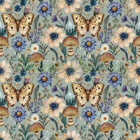 TKANINA DRUKOWANA MOTYLE I GRZYBY NR 3