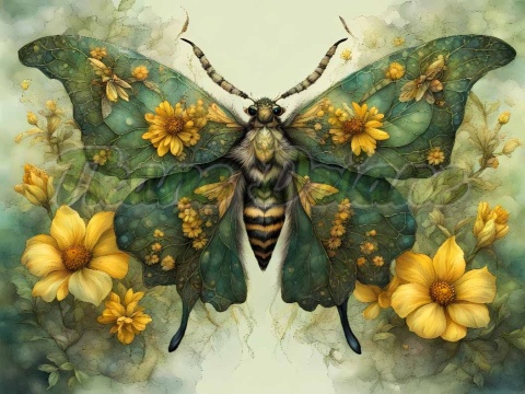 PANEL DRUKOWANY PROSTOKĄTNY POZIOMY/KOSMETYCZKA ĆMA ZIELONO ŻÓŁTA