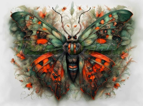 PANEL DRUKOWANY PROSTOKĄTNY POZIOMY/KOSMETYCZKA CZERWONO ZIELONY MOTYL MOTYL