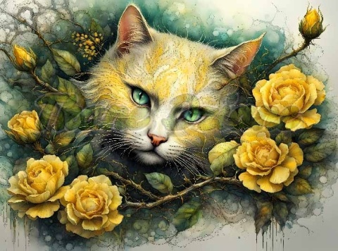 PANEL DRUKOWANY PROSTOKĄTNY POZIOMY/KOSMETYCZKA KOT W ŻÓŁTYCH KWIATACH