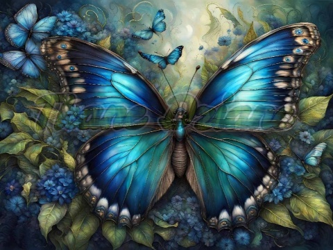 PANEL DRUKOWANY PROSTOKĄTNY POZIOMY/KOSMETYCZKA NIEBIESKI MOTYL