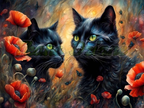 PANEL DRUKOWANY PROSTOKĄTNY POZIOMY/KOSMETYCZKA DWA CZARNE KOTY W MAKACH