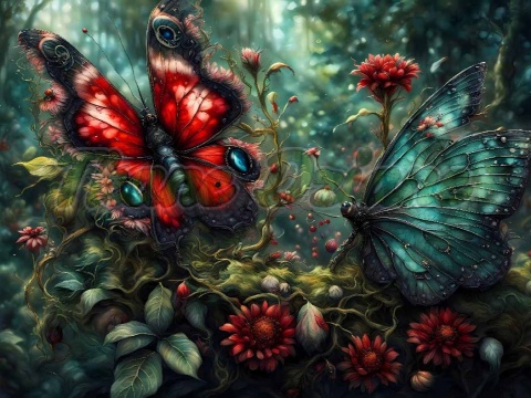 PANEL DRUKOWANY PROSTOKĄTNY POZIOMY/KOSMETYCZKA CZERWONY I NIEBIESKI MOTYL