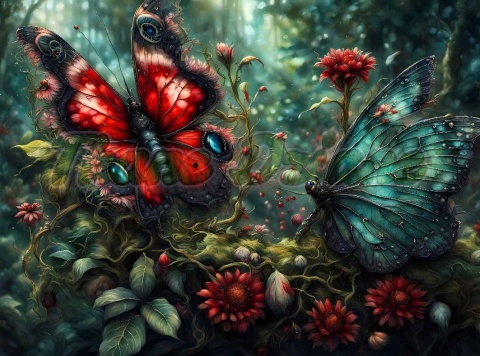 PANEL DRUKOWANY PROSTOKĄTNY POZIOMY/KOSMETYCZKA CZERWONY I NIEBIESKI MOTYL