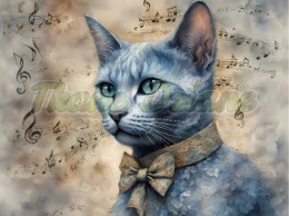 PANEL DRUKOWANY AKWARELOWY KOT - ROSYJSKI NIEBIESKI NR 7